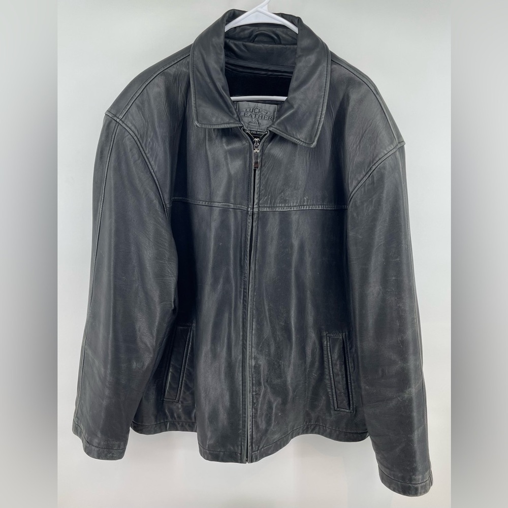 Lucky Leather Bomber Jacket Black Plus 2XL Removable Fleece Liner Zip Pockets